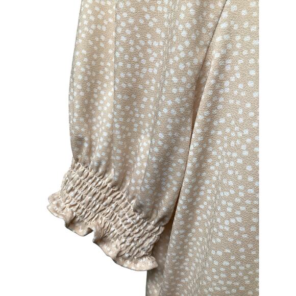 Adrianna Papell Peach Polka Dot Pullover V-Neck Top Shirr Shirt XL Stretch - Picture 5 of 8